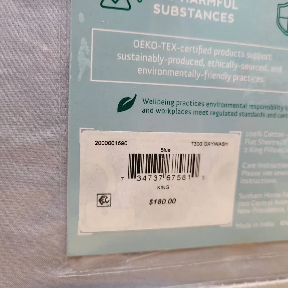 WELLBEING OXYWASH LOFTY 300 THREAD COUNT KING SHEET SET BLUE STEAM TEGHNOLOGY